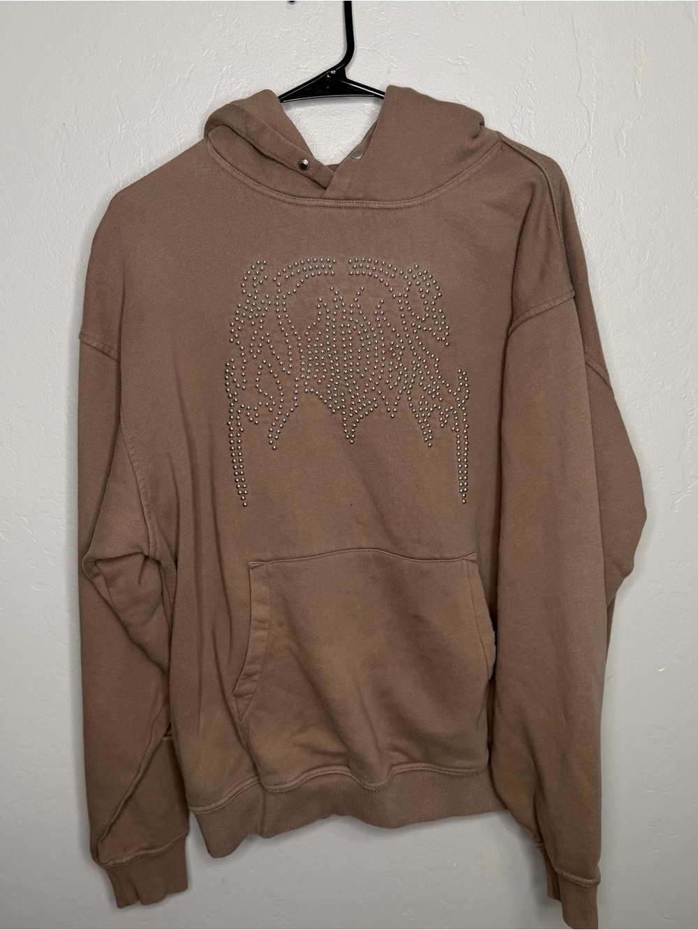 Darc Sport Tan Rhinestone Angel Wings Oversized Hoodie Sweatshirt Sz M